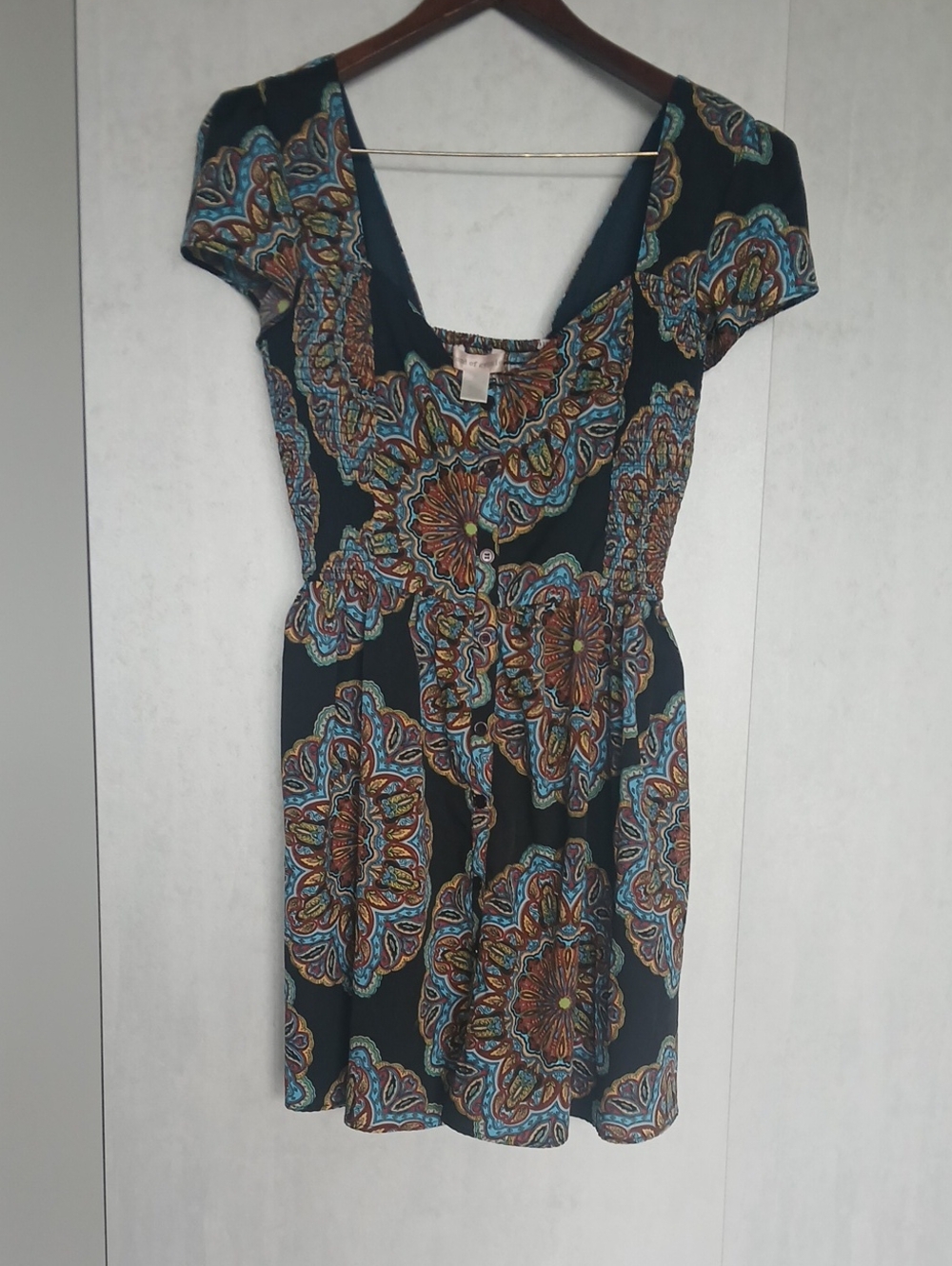 Black Floral Medallion Cap-Sleeve Dress